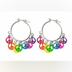 SO Neon Rainbow Peace Sign Hoop Earrings Y2K Dangle Cute Retro Jewelry NWT